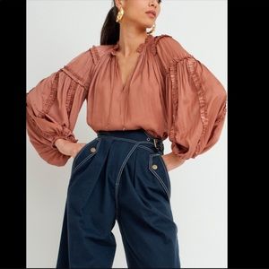 ULLA JOHNSON Maeve ruffle satin blouse size 2